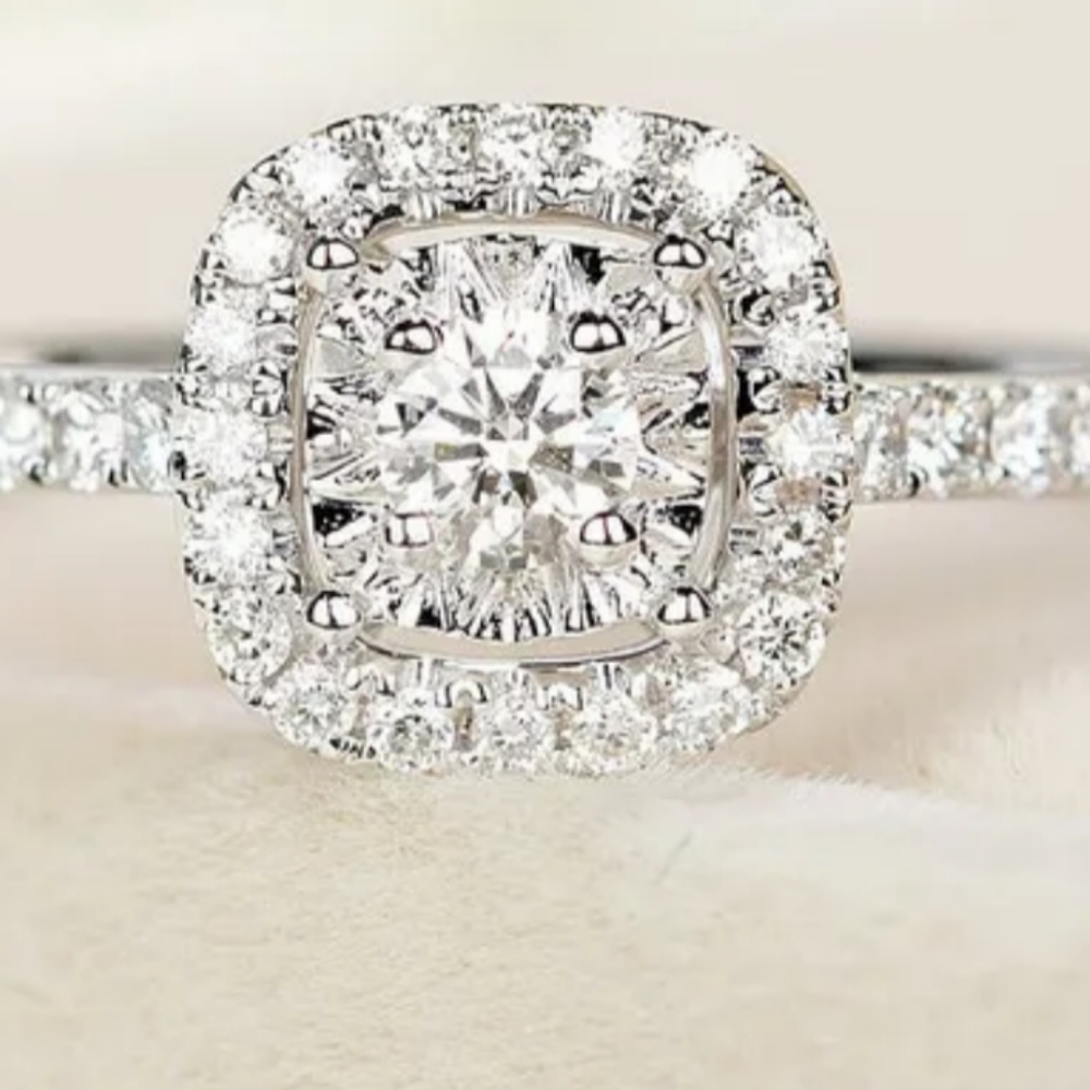 Platinum Vermeil White Sapphire Halo Ring - Clearance Sale